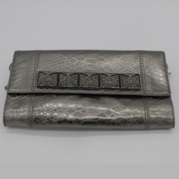 MICHAEL KORS Silver Python Leather Clutch Leather Bag W/Jewels Handbag Purse - Picture 1 of 9